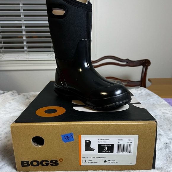 New Bogs Big Kids Black Classic High Pull On Rain Boots Wide sz 3 Y / 35 EU - Picture 3 of 12